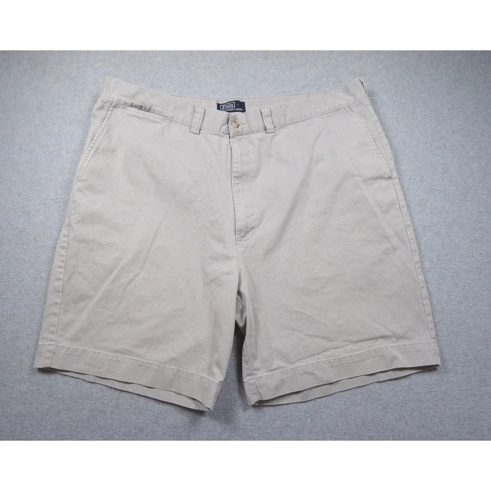 Polo Ralph Lauren Men 42 Philip Chino Shorts Beige Khaki Cotton Twill Flat Front